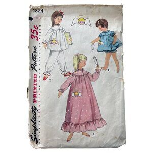 Vintage Simplicity 1824 Pattern Size 1 Childs Pajamas Nightgown & Panties CUT